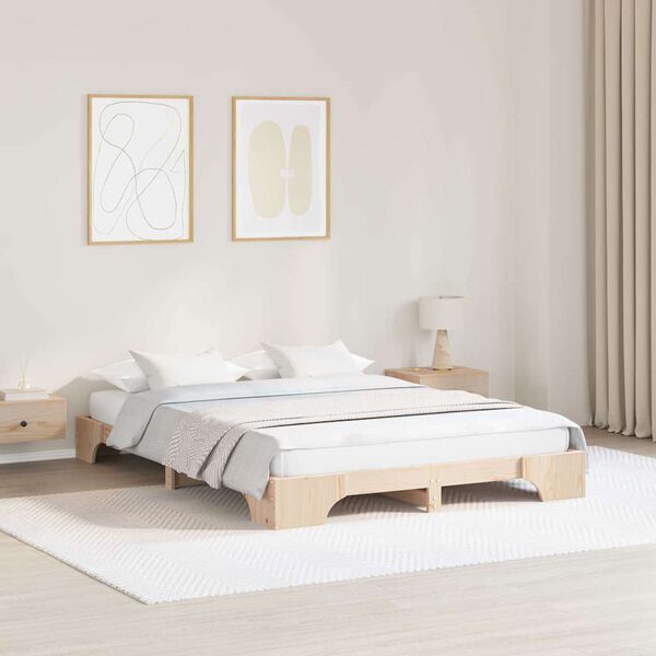 vidaXL Bed Frame Natural 140 x 200 cm Solid Pine Wood