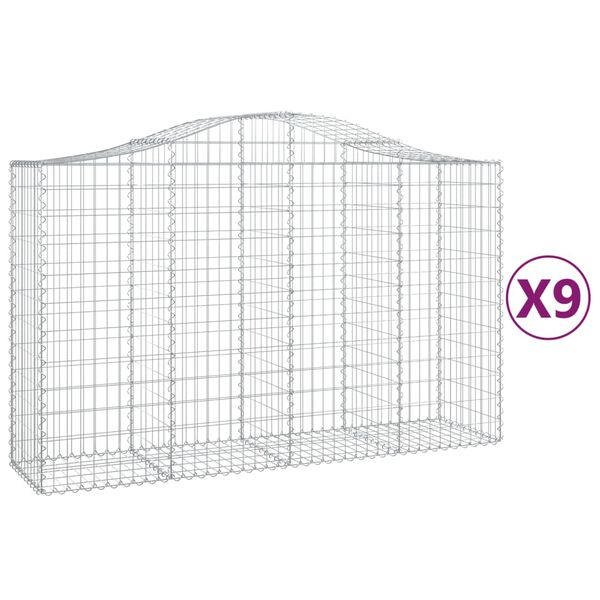 vidaXL Arched Gabion Baskets 9 pcs 200x50x120/140 cm Galvanised Iron