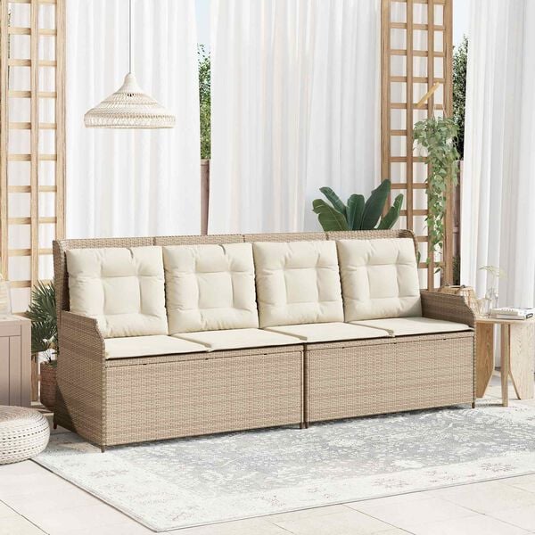 vidaXL Garden Bench with Cushion Black and Cream White Poly Rattan