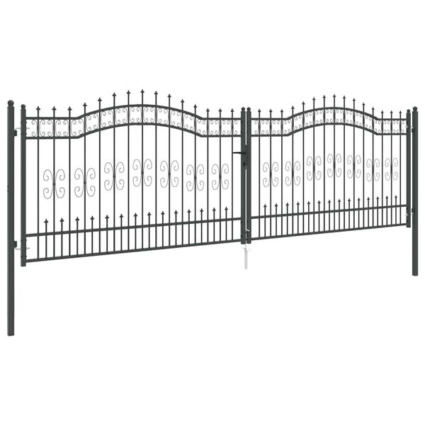 vidaXL Fence Gate with Spear Top with Lock Grey 404 x 125 cm Steel