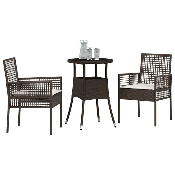 vidaXL Garden Dining Set 3 pcs Brown Poly rattan