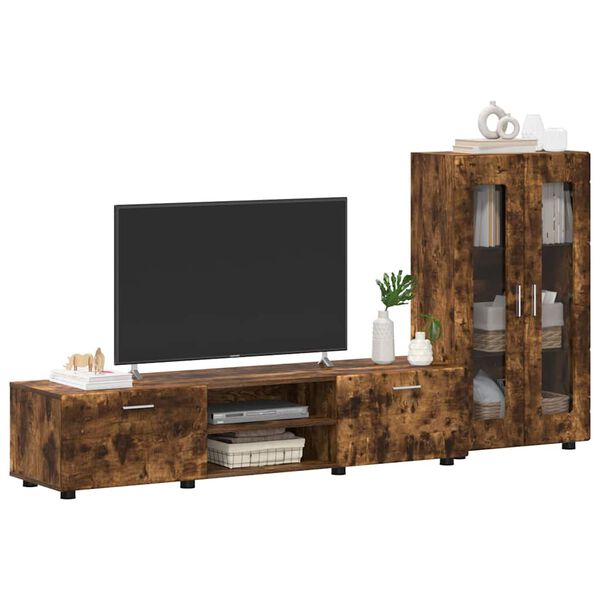 vidaXL TV Cabinet Set with Drawer FLORIN Smoked Oak Engineered Wood