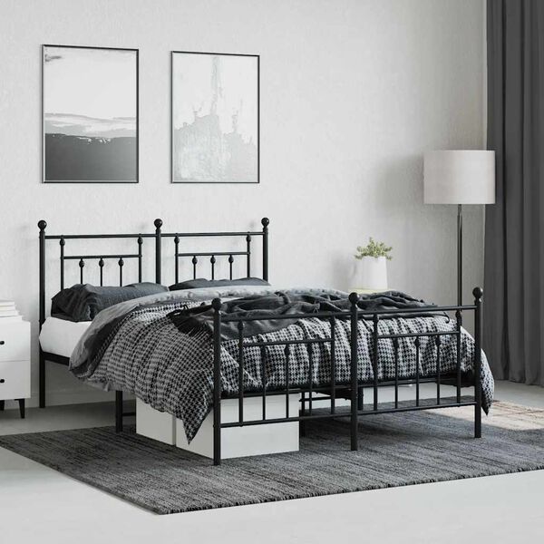 vidaXL Metal Bed Frame without Mattress with Footboard Black 140x200cm