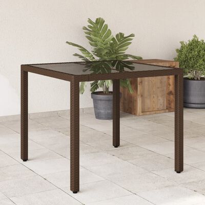 vidaXL Garden Table with Glass Top Brown 90x90x75 cm Poly Rattan