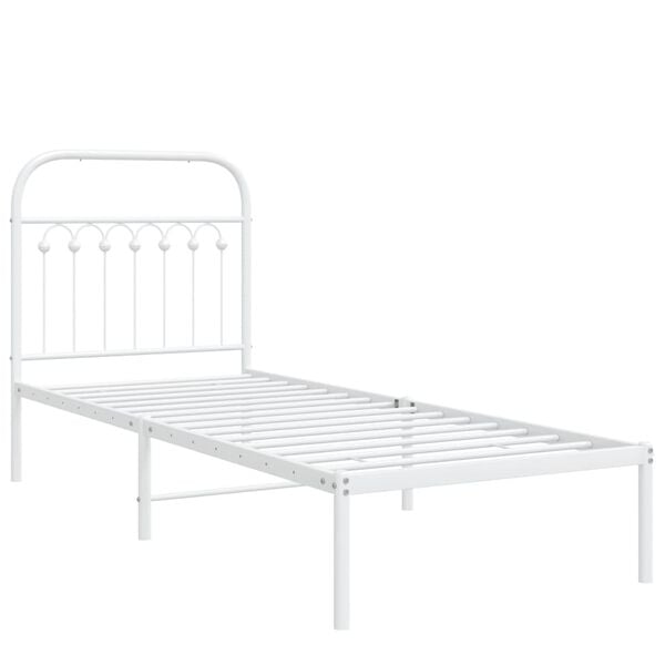 vidaXL Metal Bed Frame without Mattress with Headboard White 75x190cm