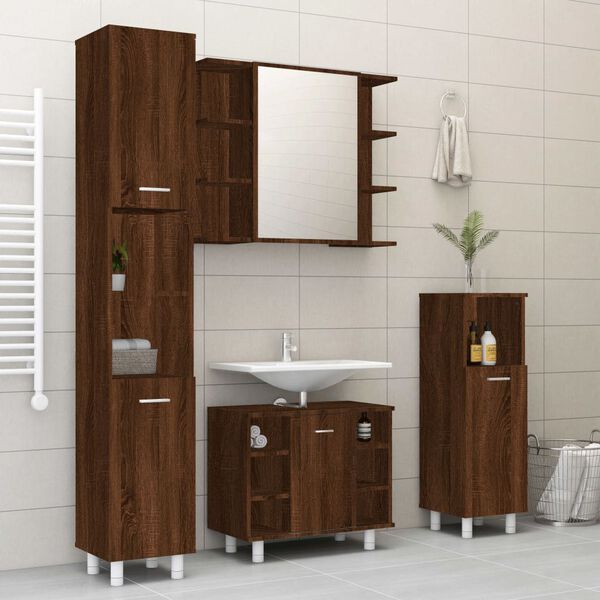 vidaXL 4 Piece Bathroom Cabinet Set Brown Oak Engineered Wood