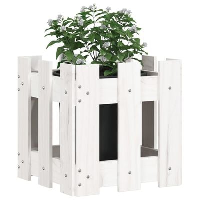 vidaXL Garden Planter with Fence Design White 30x30x30 cm Solid Wood Pine