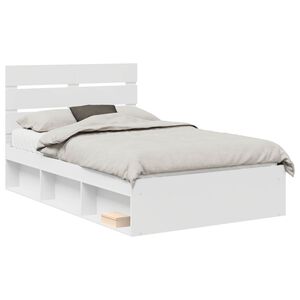vidaXL Bed Frame with Headboard White 135 x 190 cm Solid Pine Wood