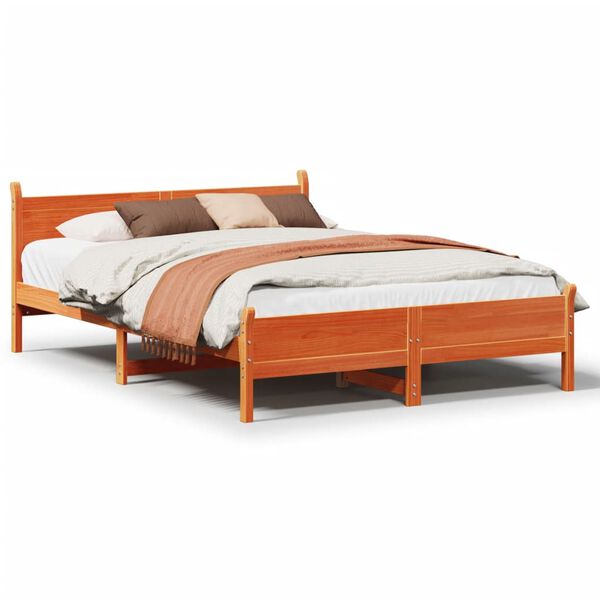 vidaXL Bed Frame without Mattress Wax Brown 140x190 cm Solid Wood Pine