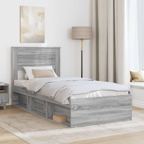 vidaXL Bed Frame Grey Sonoma 100 x 200 cm Solid Pine Wood
