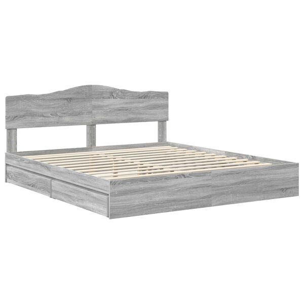 vidaXL Storage Bed Grey Sonoma 180 x 200 cm Engineered Wood