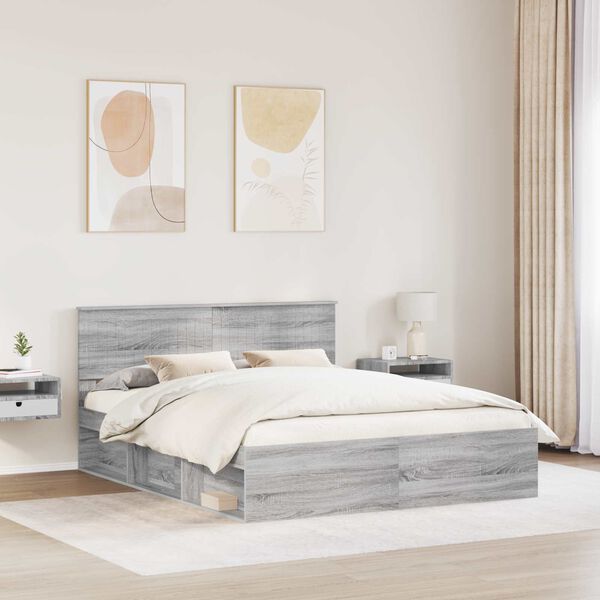 vidaXL Bed Frame Grey Sonoma 160 x 200 cm Solid Pine Wood