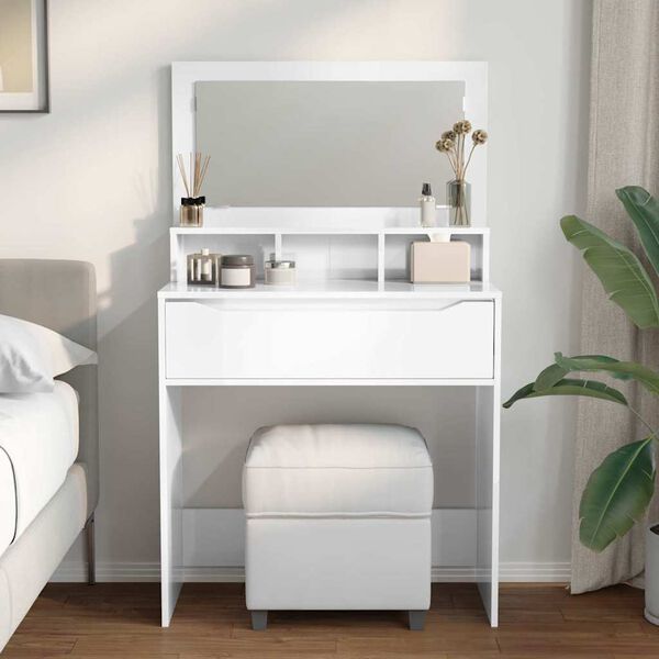 vidaXL Bedroom Dressing Tables High Gloss White 80 x 39.6 x 135 cm
