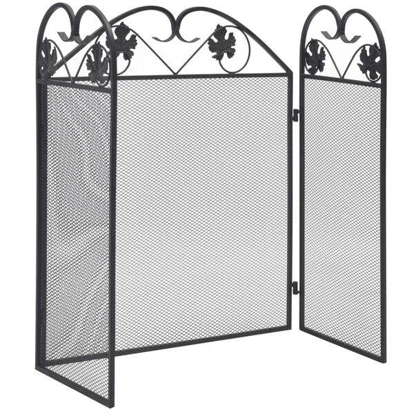 vidaXL 3-panel Fireplace Screen Iron Black