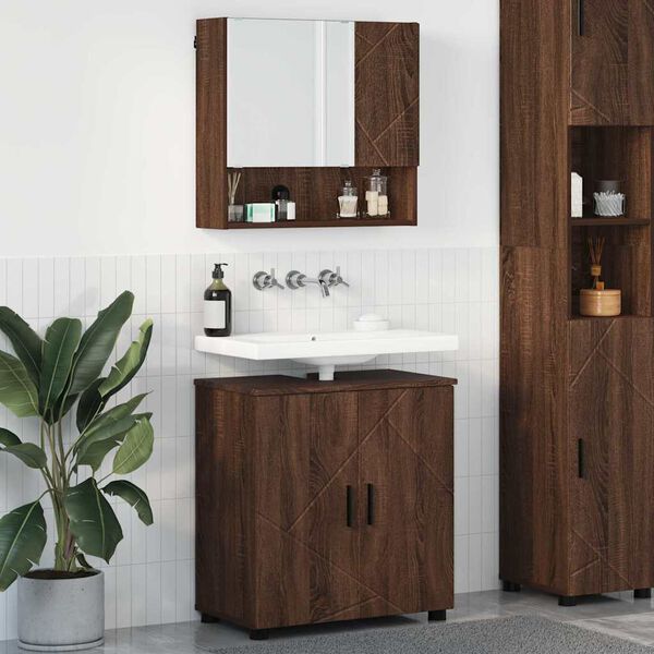 vidaXL Bathroom Furniture Set 2 pcs Brown Oak Engineered wood & Metal