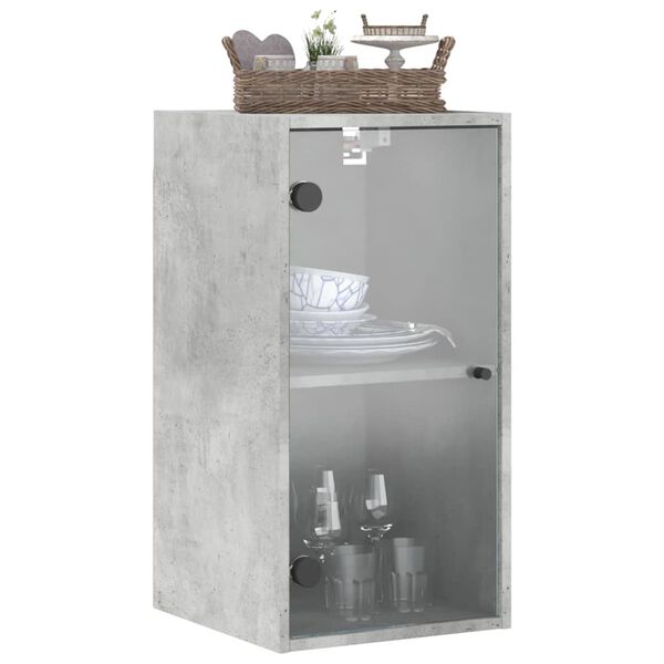 vidaXL Wall Cabinet with Glass Doors Concrete Grey 35x37x68.5 cm