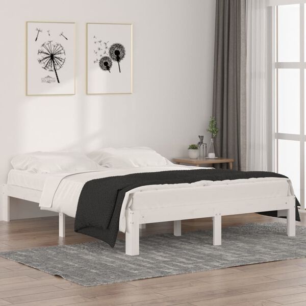 vidaXL Bed Frame without Mattress White Solid Wood Pine 140x190cm