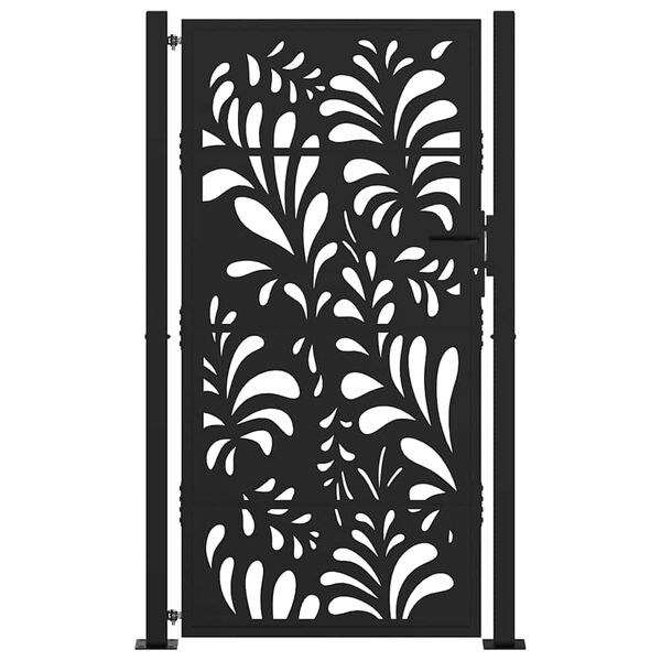 vidaXL Garden Gate Black 100x175 cm Steel Wave Design