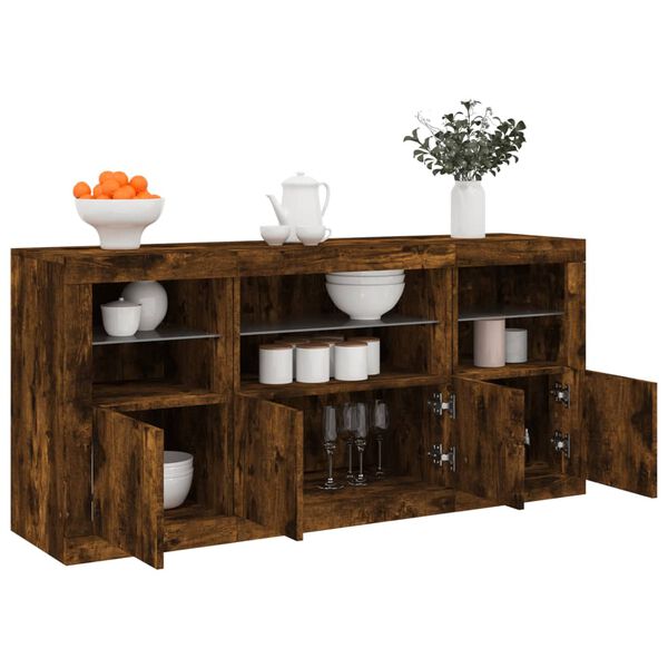 vidaXL Sideboard with LED Lights Smoked Oak 142.5x37x67 cm