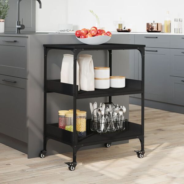 vidaXL Kitchen Trolley Black 60x41x80.5 cm Engineered Wood
