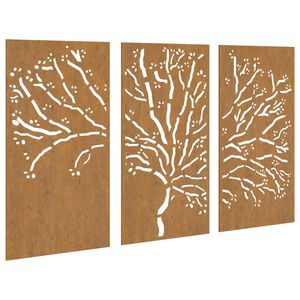 vidaXL Garden Wall Decorations 3 pcs 105x55 cm Corten Steel Tree Design