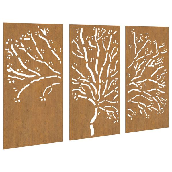 vidaXL Garden Wall Decorations 3 pcs 105x55 cm Corten Steel Tree Design