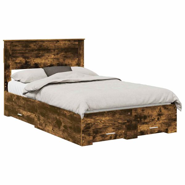 vidaXL Bed Frame with Drawer Smoked Oak 120 x 190 cm Engineered Wood