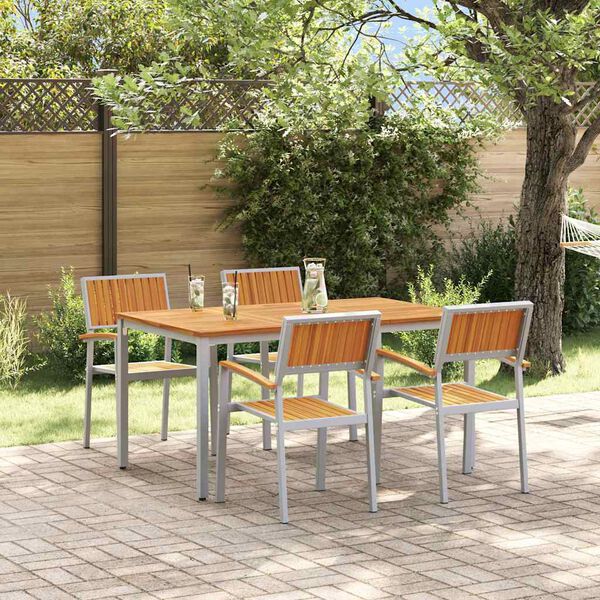 vidaXL Garden Dining Set 5 pcs Grey Solid Acacia Wood