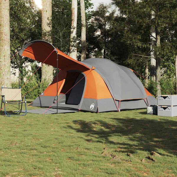 vidaXL Family Tent Tunnel 8-Person Grey and Orange Waterproof