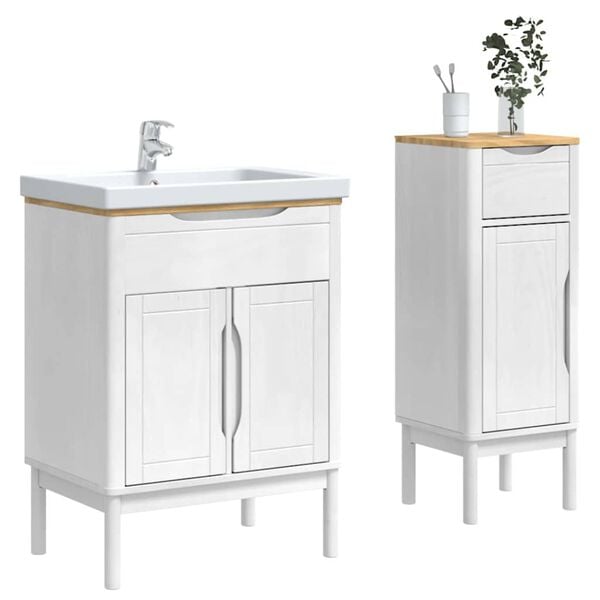 vidaXL Bathroom Furniture Set with Drawer 2 pcs White Solid Pine Wood