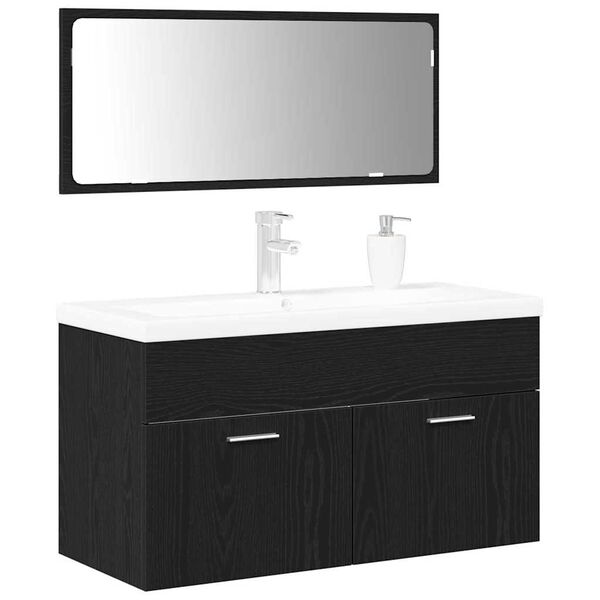 vidaXL Bathroom Furniture Set with Door 3 pcs Black Oak 90x38.5x46cm