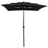vidaXL 3-Tier Garden Parasol with Aluminium Pole Black 2x2 m