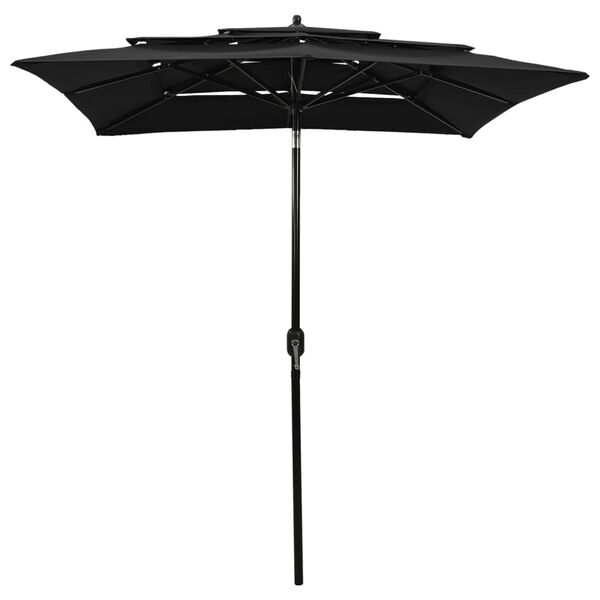 vidaXL 3-Tier Garden Parasol with Aluminium Pole Black 2x2 m
