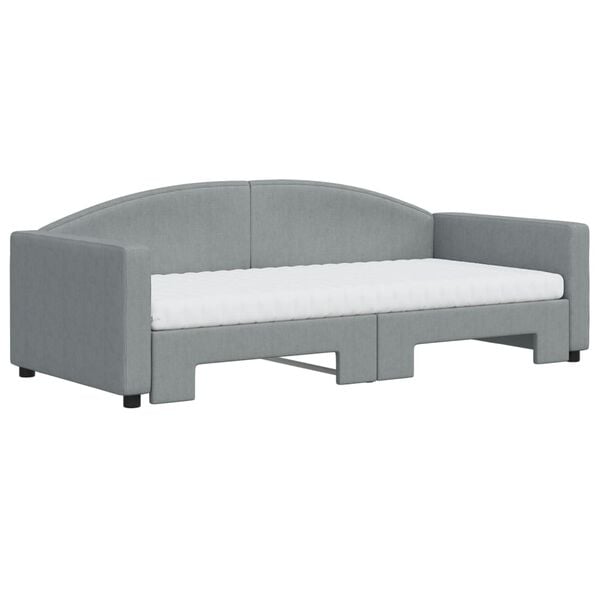 vidaXL Daybed with Trundle and Mattresses Light Grey 90x190 cm Fabric