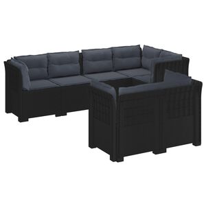 vidaXL 7-Seater Garden Sofa with Cushions Rattan Look PP Anthracite