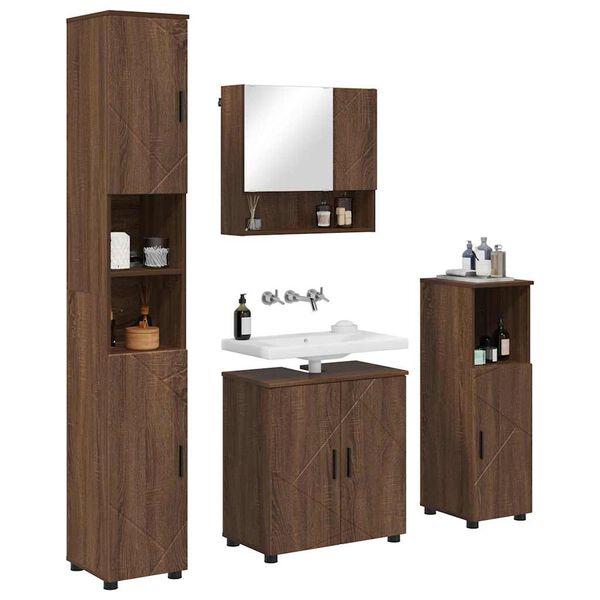 vidaXL Bathroom Furniture Set 4 pcs Brown Oak Engineered wood & Metal