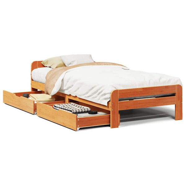 vidaXL Bed frame without Mattress Wax Brown 75x190 cm Small Single Solid Wood Pine