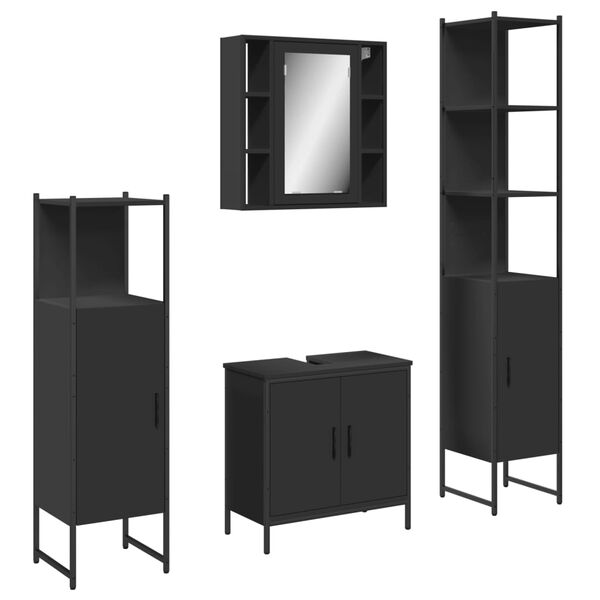vidaXL 4 Piece Bathroom Cabinet Set Black Engineered Wood
