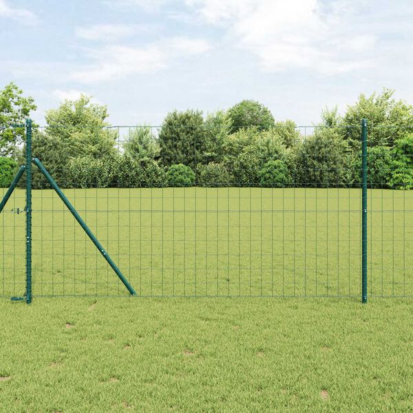 vidaXL Fence with Post Green 1 x 25 m Steel and PVC