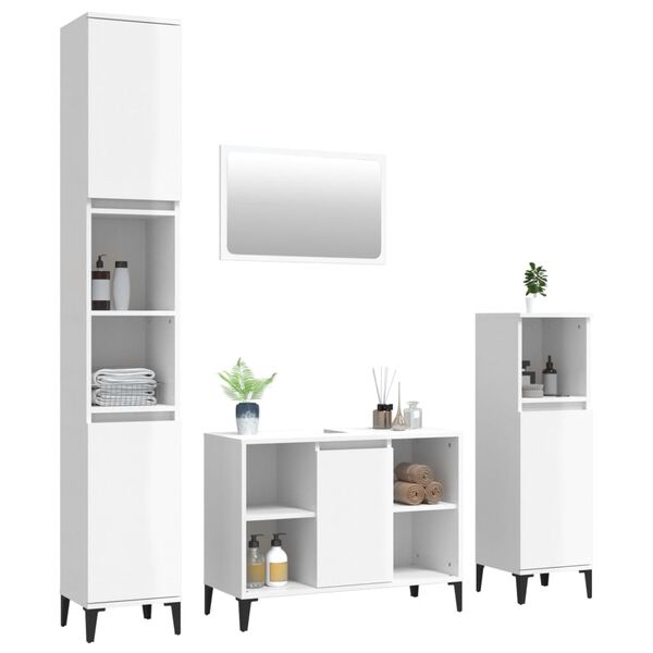 vidaXL 4 Piece Bathroom Furniture Set High Gloss White Engineered Wood
