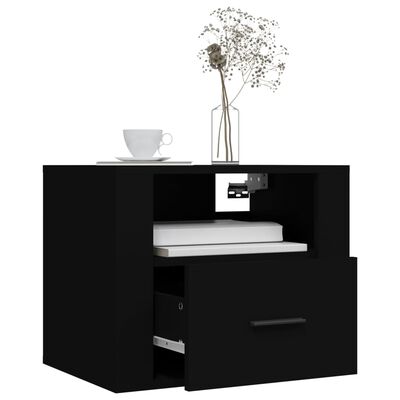 vidaXL Wall-mounted Bedside Cabinet Black 50x36x40 cm
