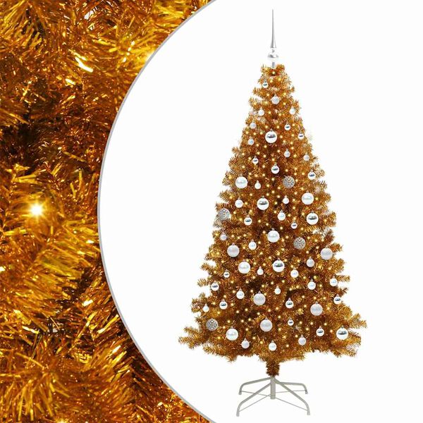 vidaXL Christmas Tree with 300 LEDs with Stand Gold 180 cm PET