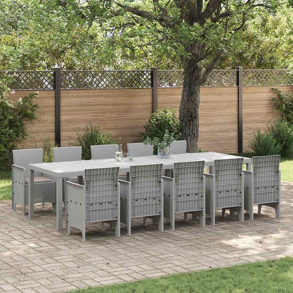 vidaXL Garden Dining Set with Cushion 11 pcs Light grey Poly rattan