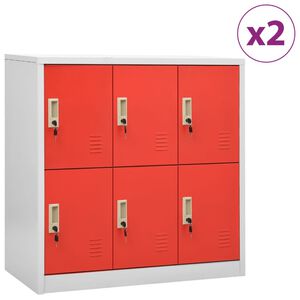 vidaXL Locker Cabinets 2 pcs Light Grey and Red 90x45x92.5 cm Steel