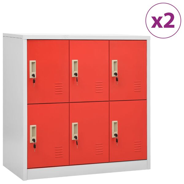 vidaXL Locker Cabinets 2 pcs Light Grey and Red 90x45x92.5 cm Steel