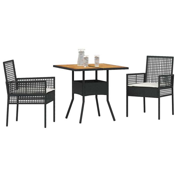 vidaXL Garden Dining Set 3 pcs Black Poly rattan
