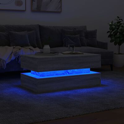 vidaXL Coffee Table with LED Lights Grey Sonoma 90x50x40 cm