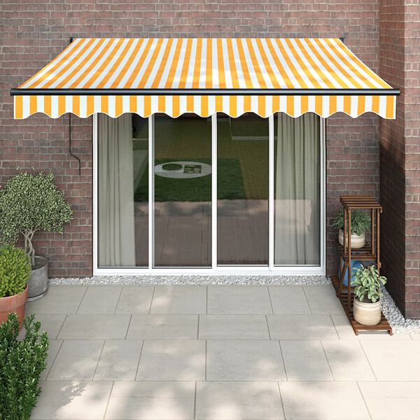 vidaXL Retractable Awning Yellow and White 3.5x2.5 m Fabric and Aluminium