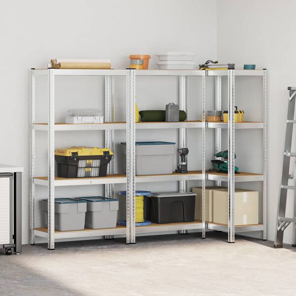 vidaXL 4-Layer Storage Shelves 3 pcs Silver Steel&Engineered Wood