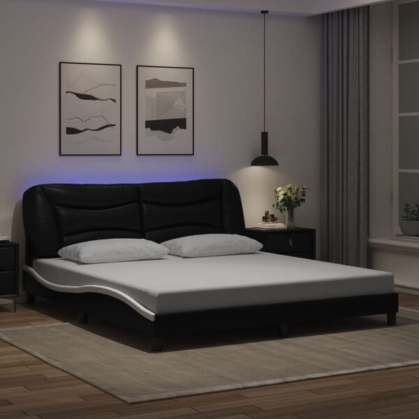 vidaXL Bed Frame with LED without Mattress "Hvar" Black and White 180x200 cm
